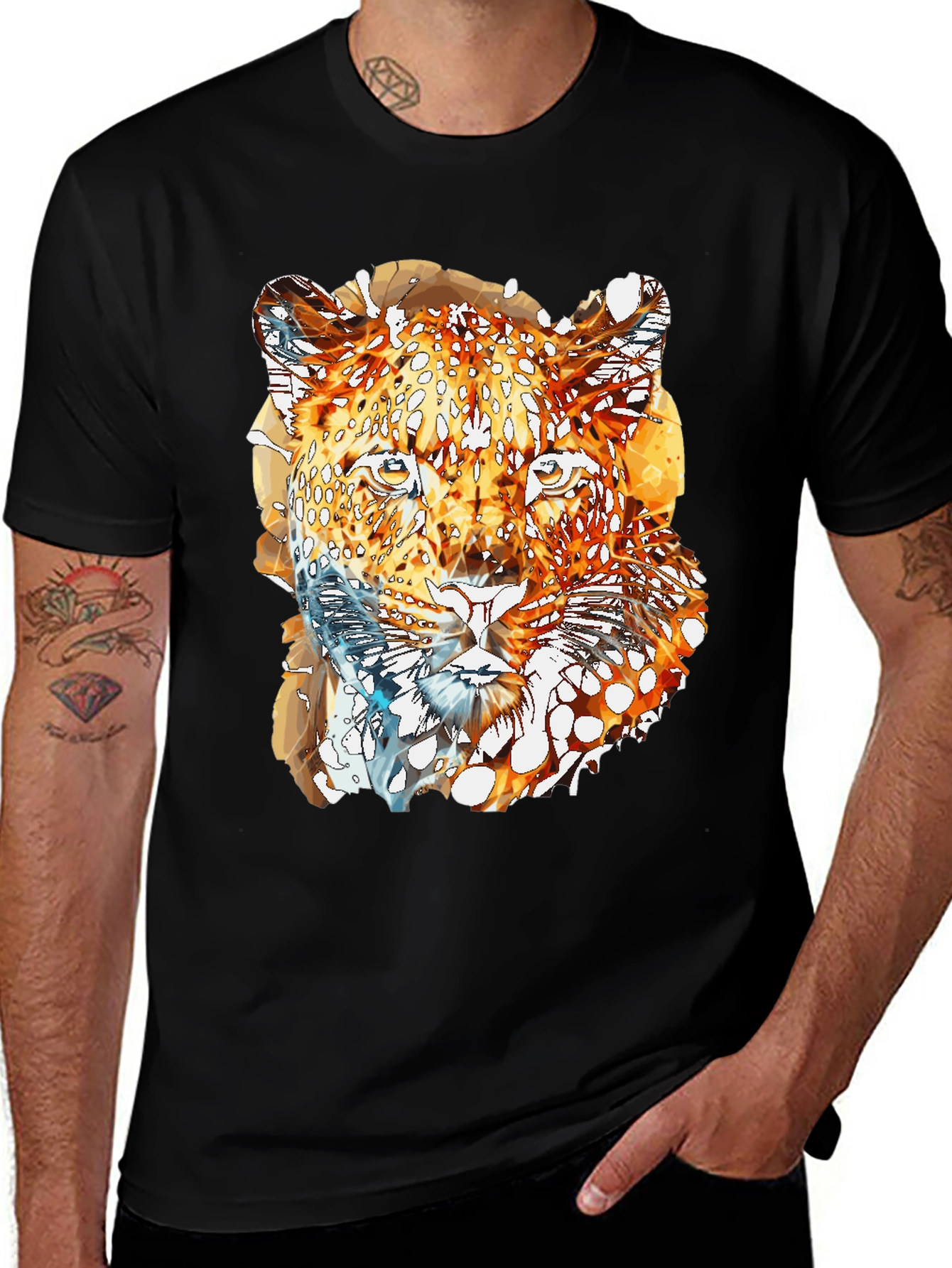 Abstract Leopard Graphic Print Mens Black T-Shirt