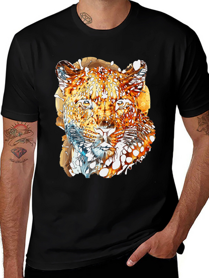 Abstract Leopard Graphic Print Mens Black T-Shirt