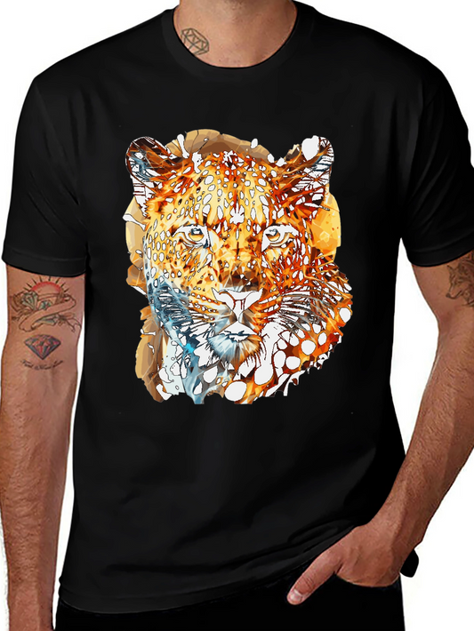 Abstract Leopard Graphic Print Mens Black T-Shirt