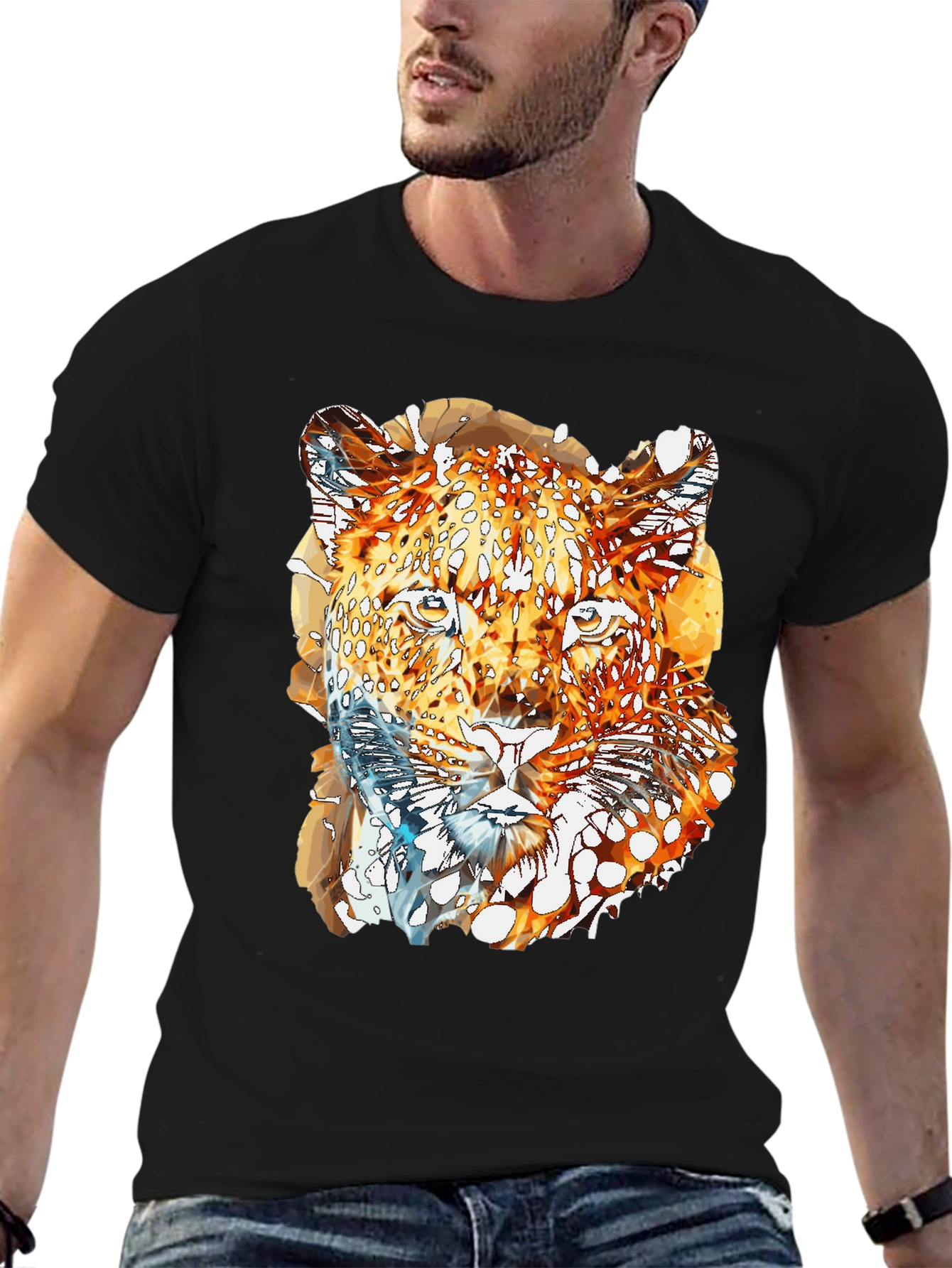 Abstract Leopard Graphic Print Mens Black T-Shirt