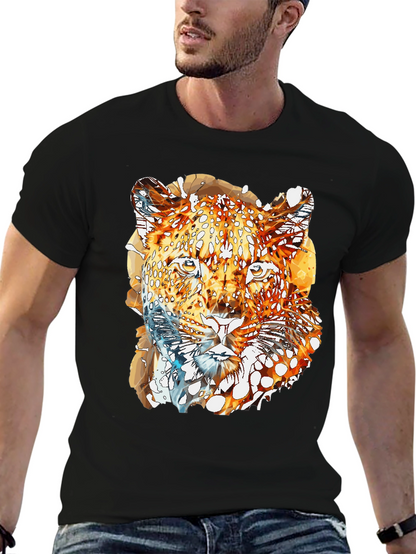 Abstract Leopard Graphic Print Mens Black T-Shirt