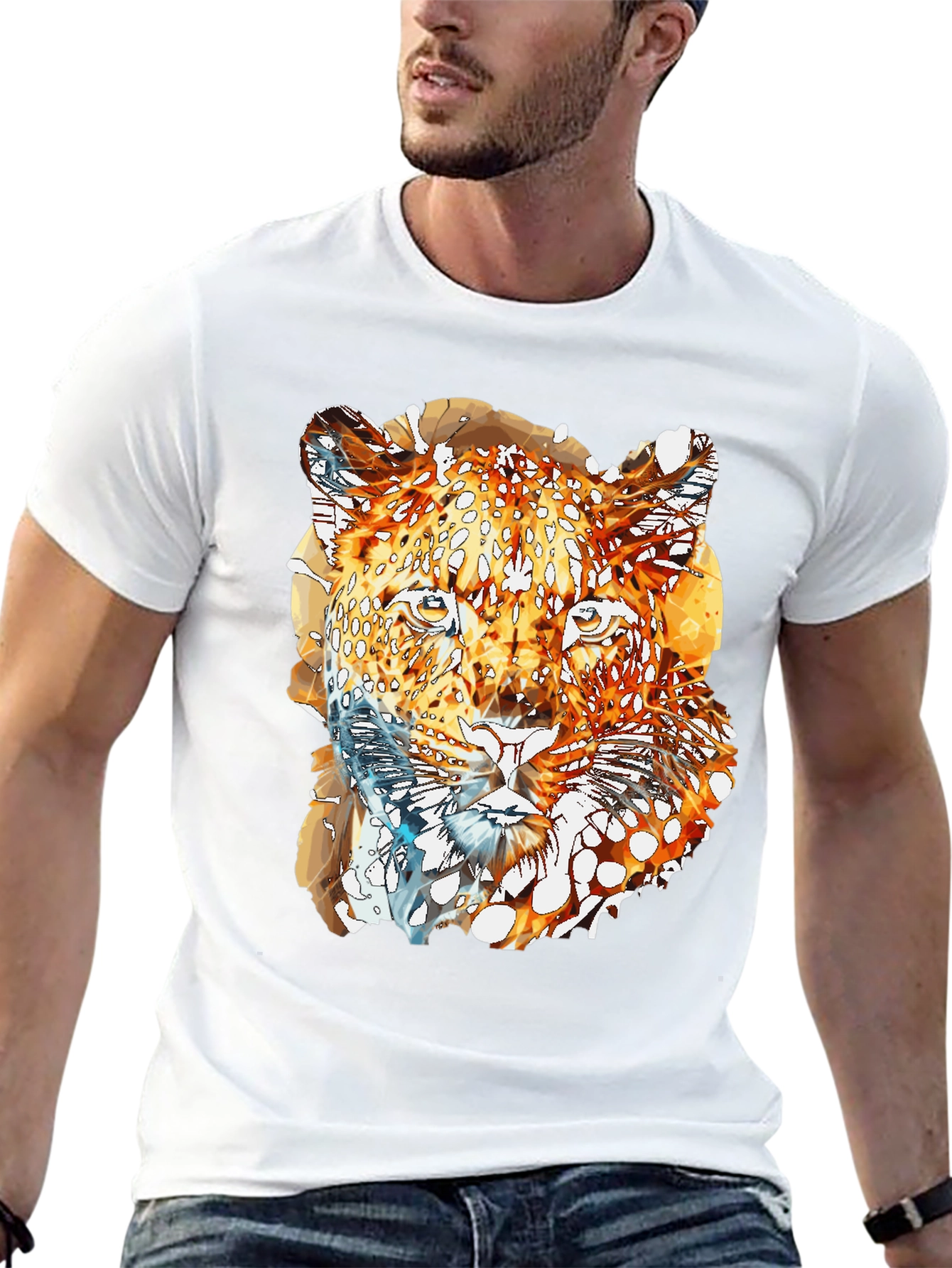 Abstract Leopard Graphic Print Mens Black T-Shirt