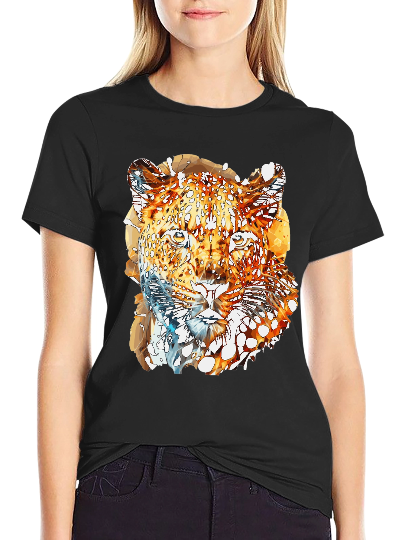 Abstract Leopard Graphic Print Mens Black T-Shirt