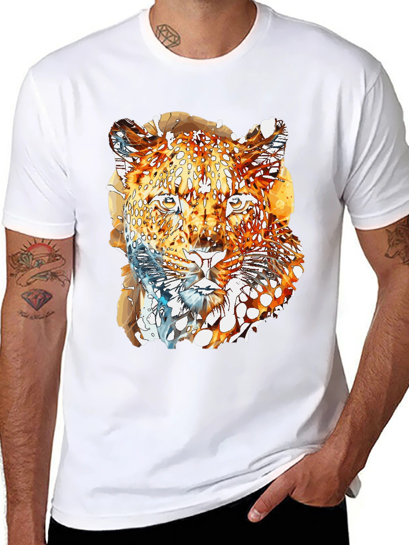 Abstract Leopard Graphic Print Mens Black T-Shirt