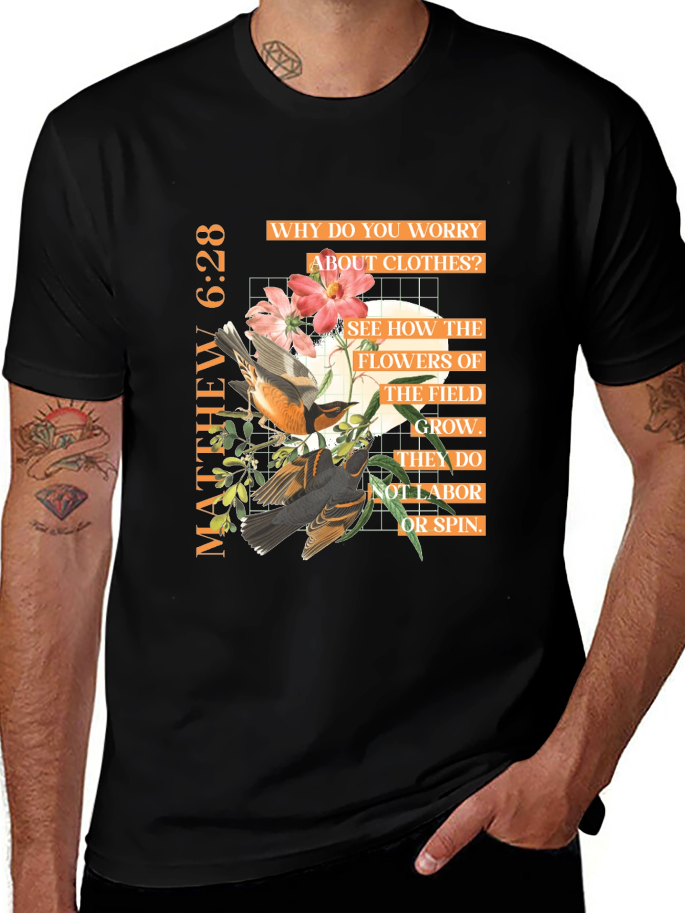 Matthew 6:28 Graphic Tee - Inspirational Bible Verse T-Shirt
