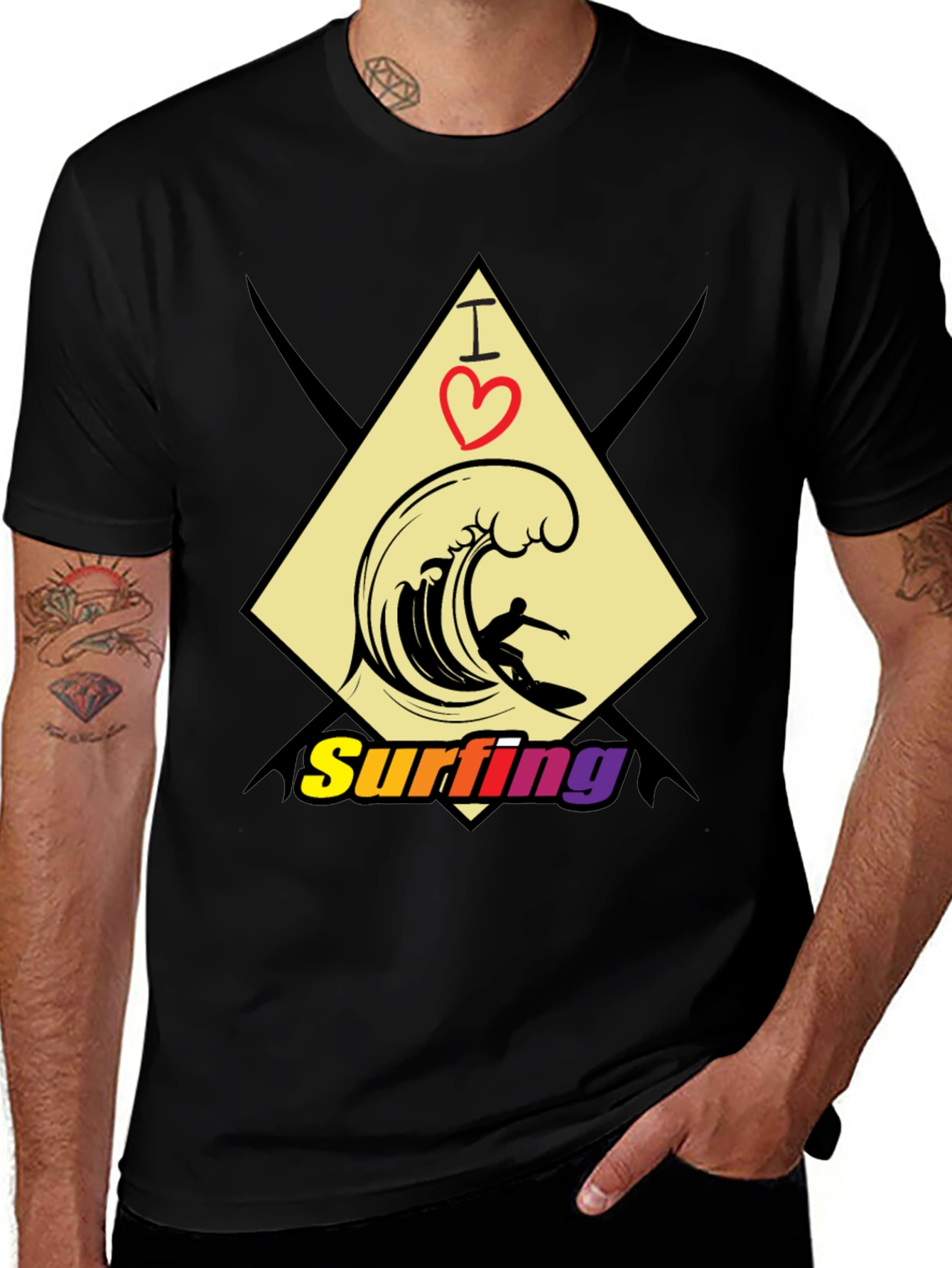 I Love Surfing Black T-Shirt - Stylish Graphic Tee
