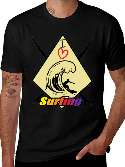 I Love Surfing Black T-Shirt - Stylish Graphic Tee