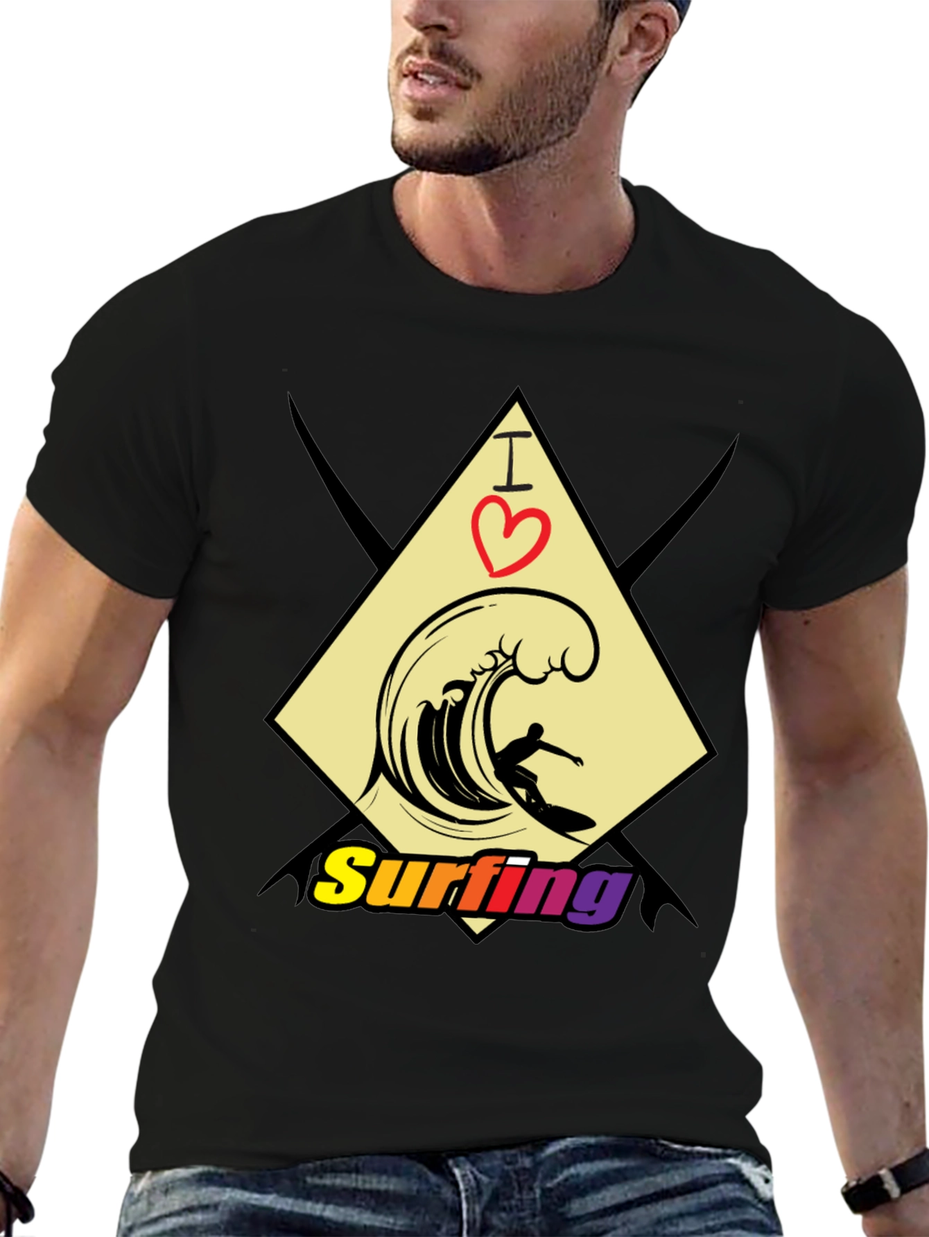 I Love Surfing Black T-Shirt - Stylish Graphic Tee