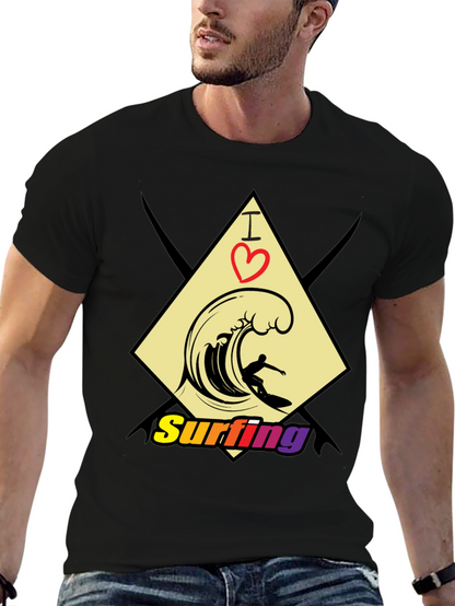 I Love Surfing Black T-Shirt - Stylish Graphic Tee