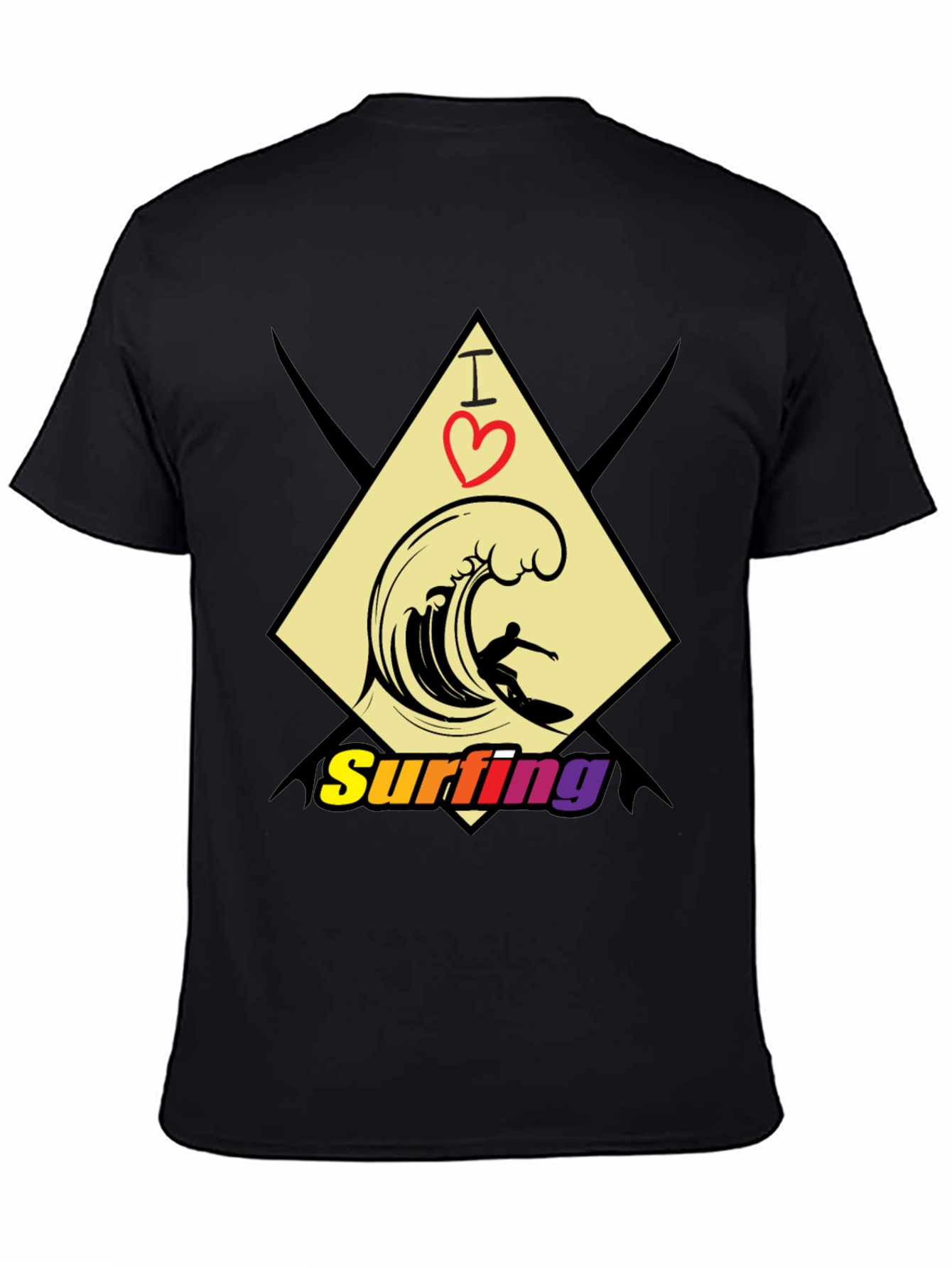 I Love Surfing Black T-Shirt - Stylish Graphic Tee