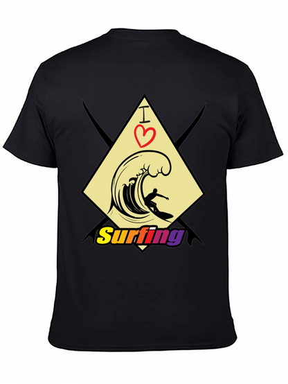 I Love Surfing Black T-Shirt - Stylish Graphic Tee