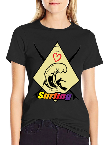 I Love Surfing Black T-Shirt - Stylish Graphic Tee