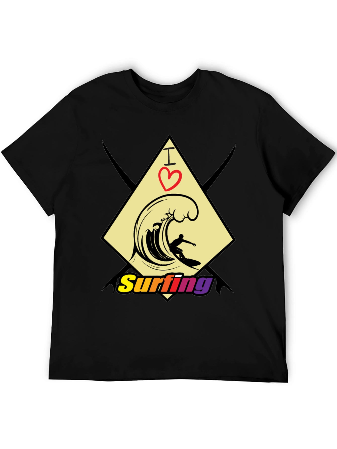 I Love Surfing Black T-Shirt - Stylish Graphic Tee