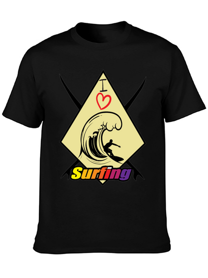 I Love Surfing Black T-Shirt - Stylish Graphic Tee