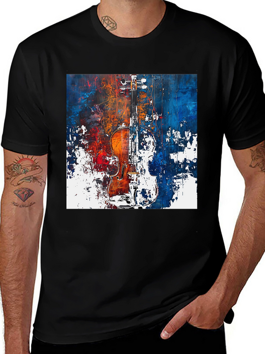 Abstract Violin Graphic Tee - Artistic Musician Shirt