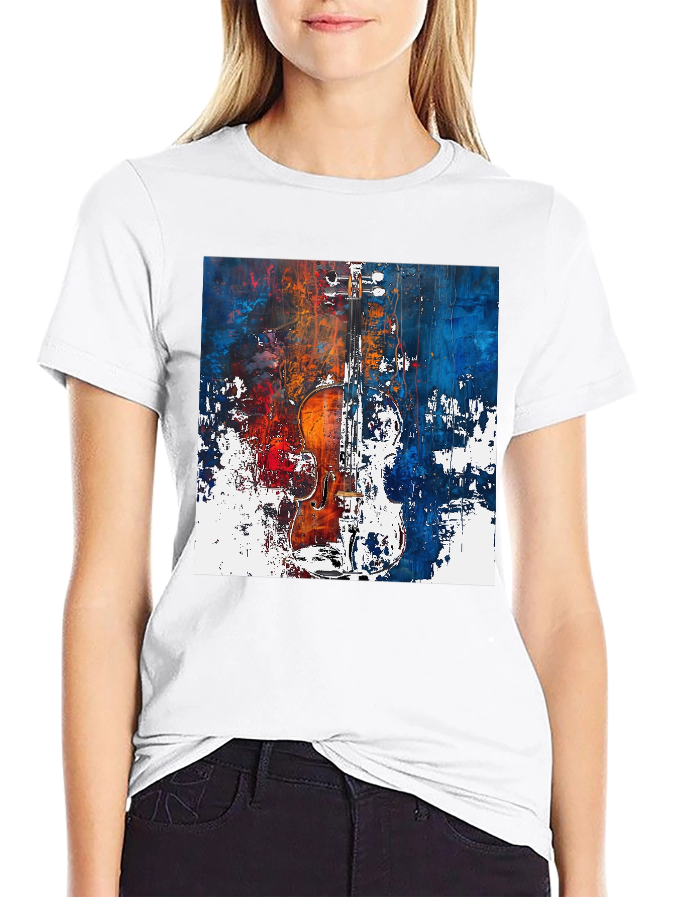 Abstract Violin Graphic Tee - Artistic Musician Shirt