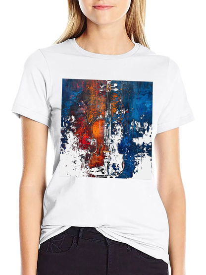 Abstract Violin Graphic Tee - Artistic Musician Shirt