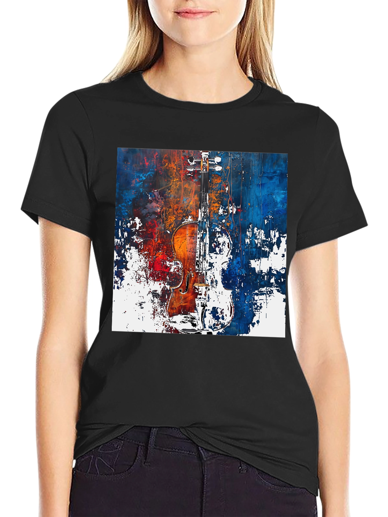 Abstract Violin Graphic Tee - Artistic Musician Shirt