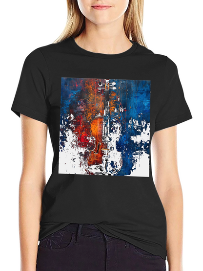 Abstract Violin Graphic Tee - Artistic Musician Shirt