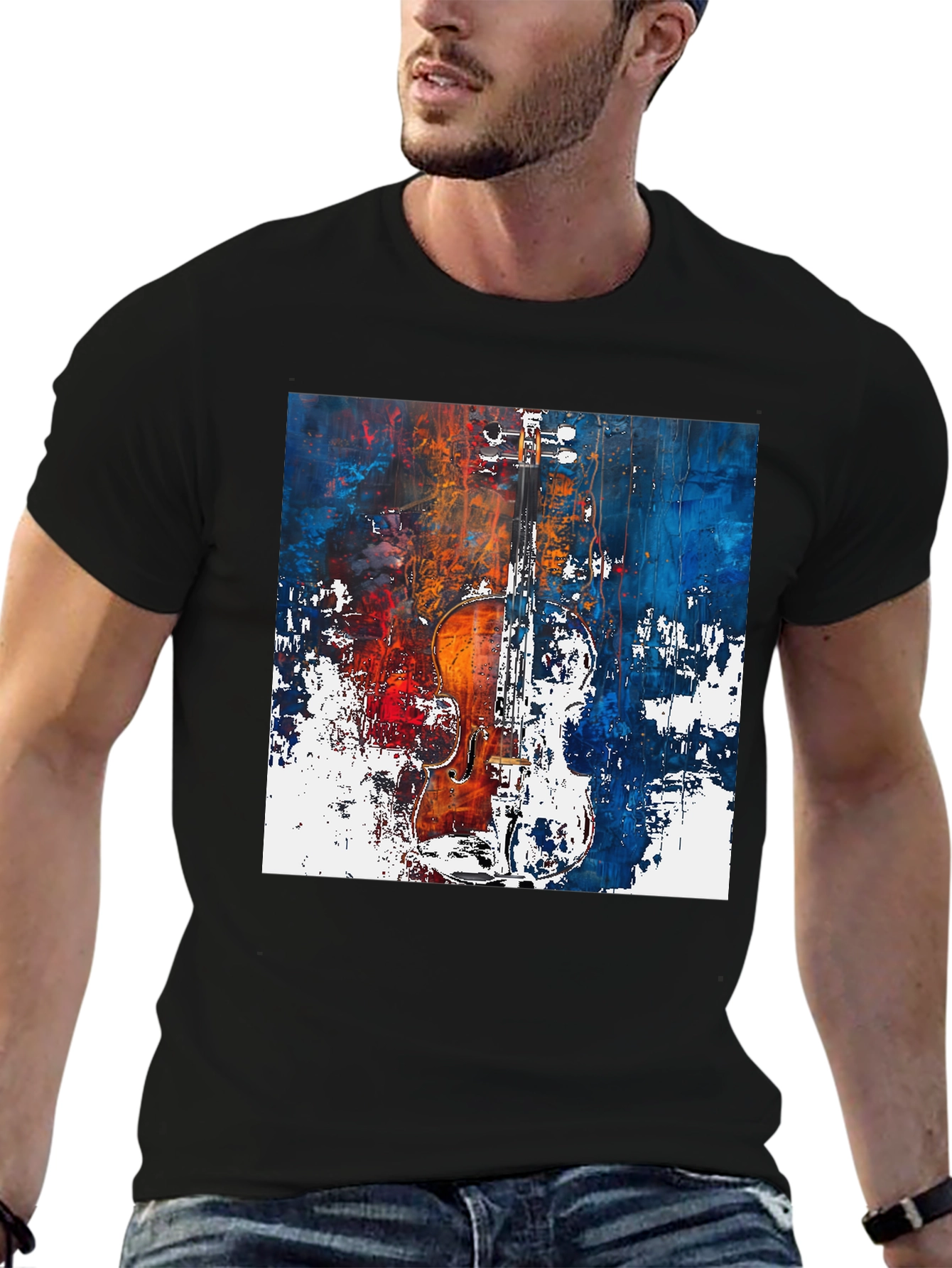 Abstract Violin Graphic Tee - Artistic Musician Shirt