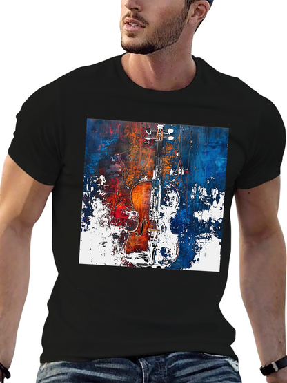 Abstract Violin Graphic Tee - Artistic Musician Shirt