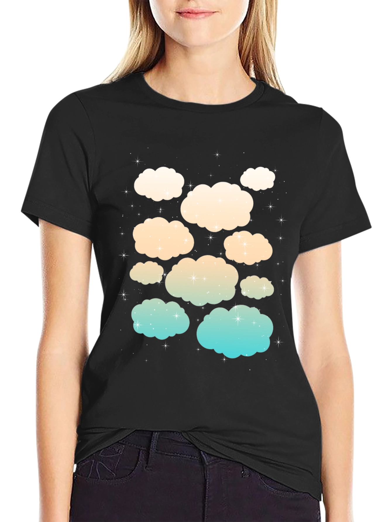 Cloud Print Black T-Shirt