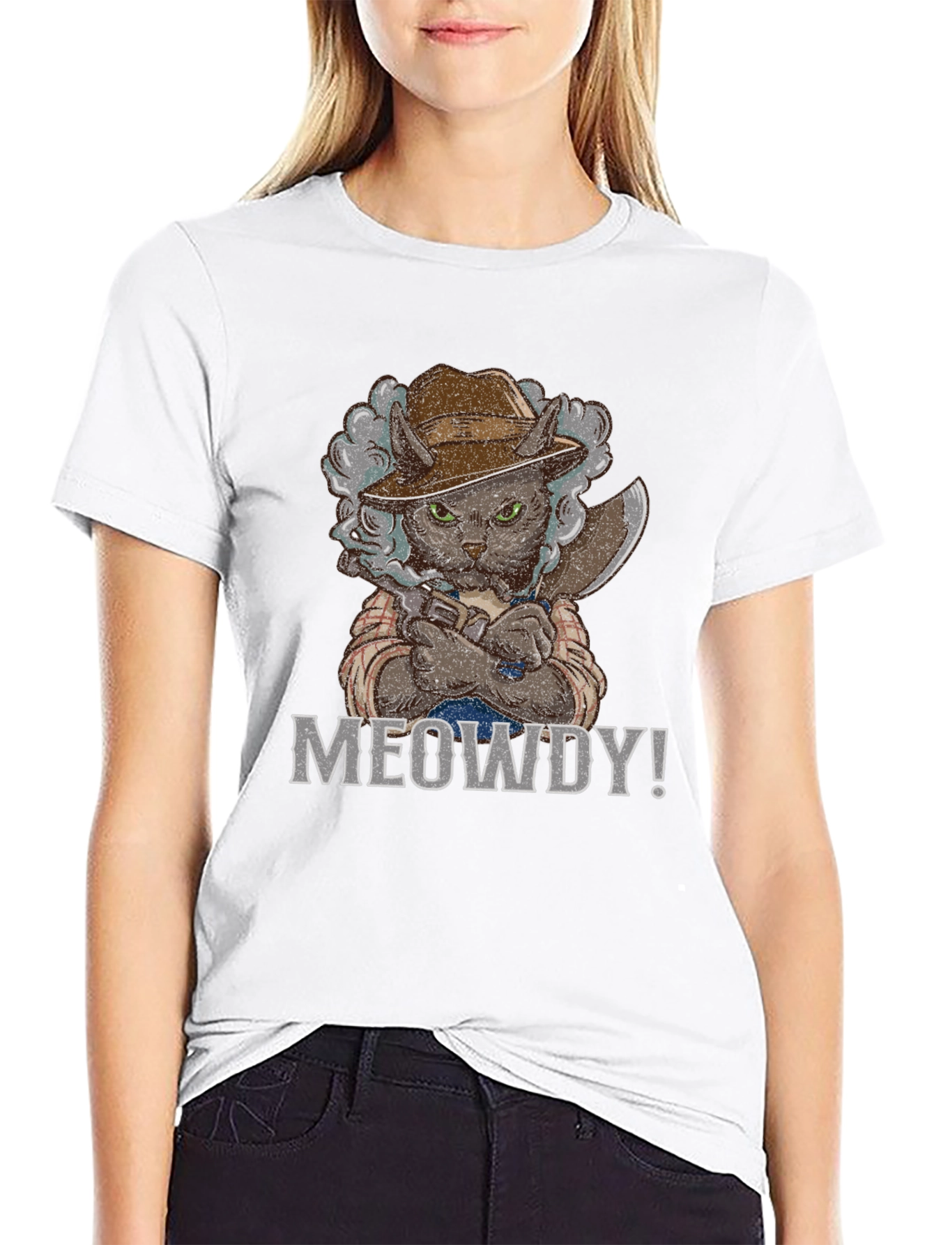 Meowdy Cat Cowboy T-Shirt - Black