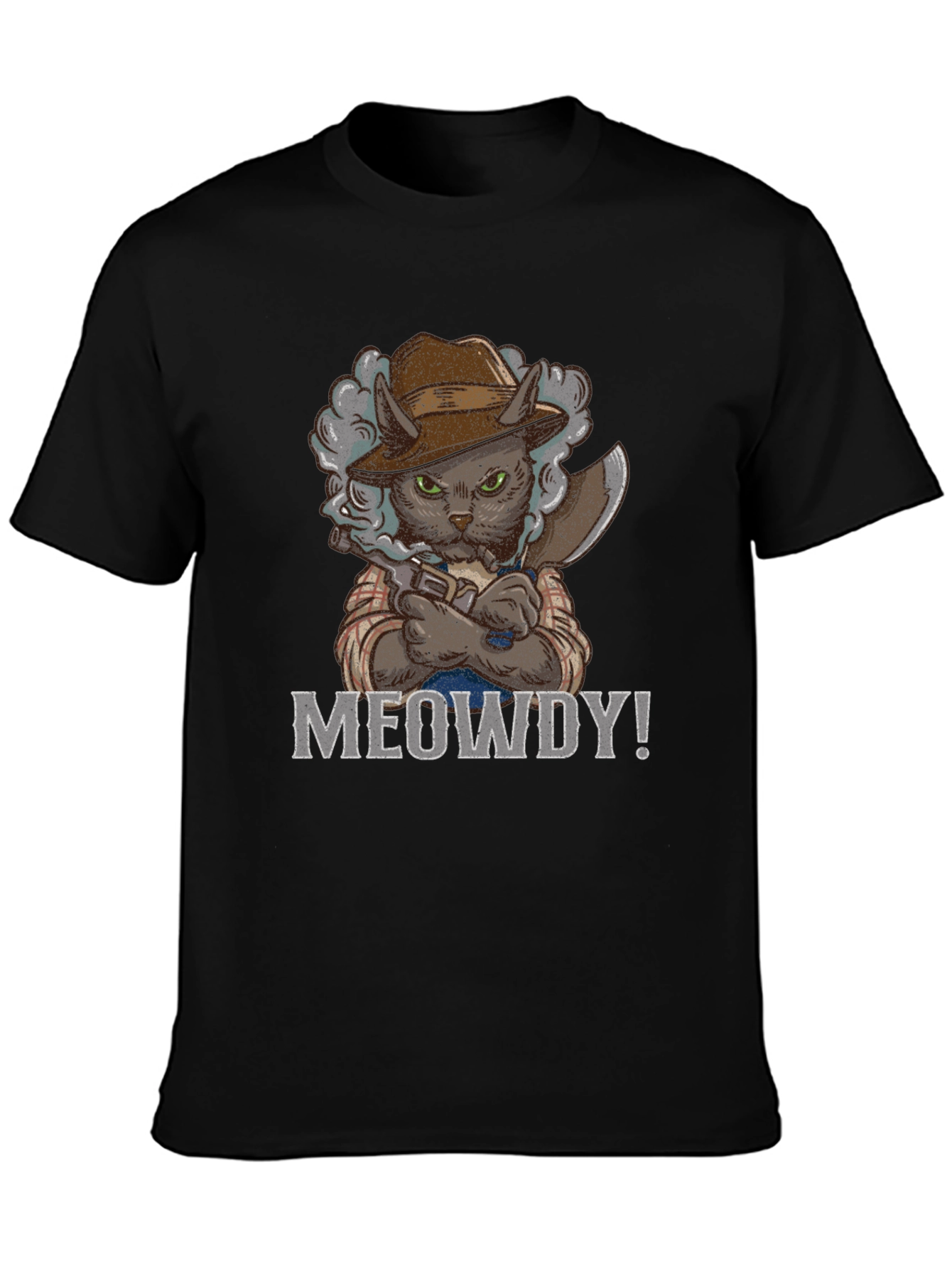 Meowdy Cat Cowboy T-Shirt - Black