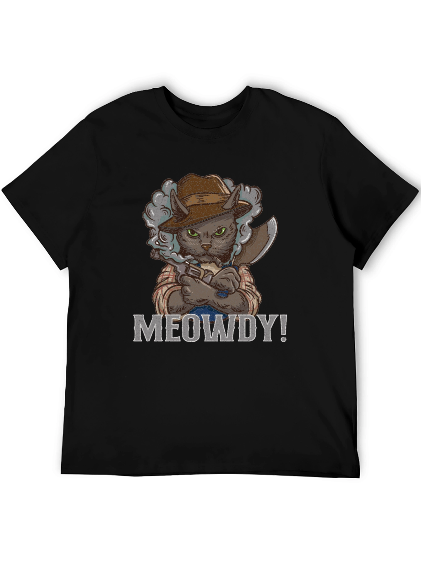 Meowdy Cat Cowboy T-Shirt - Black