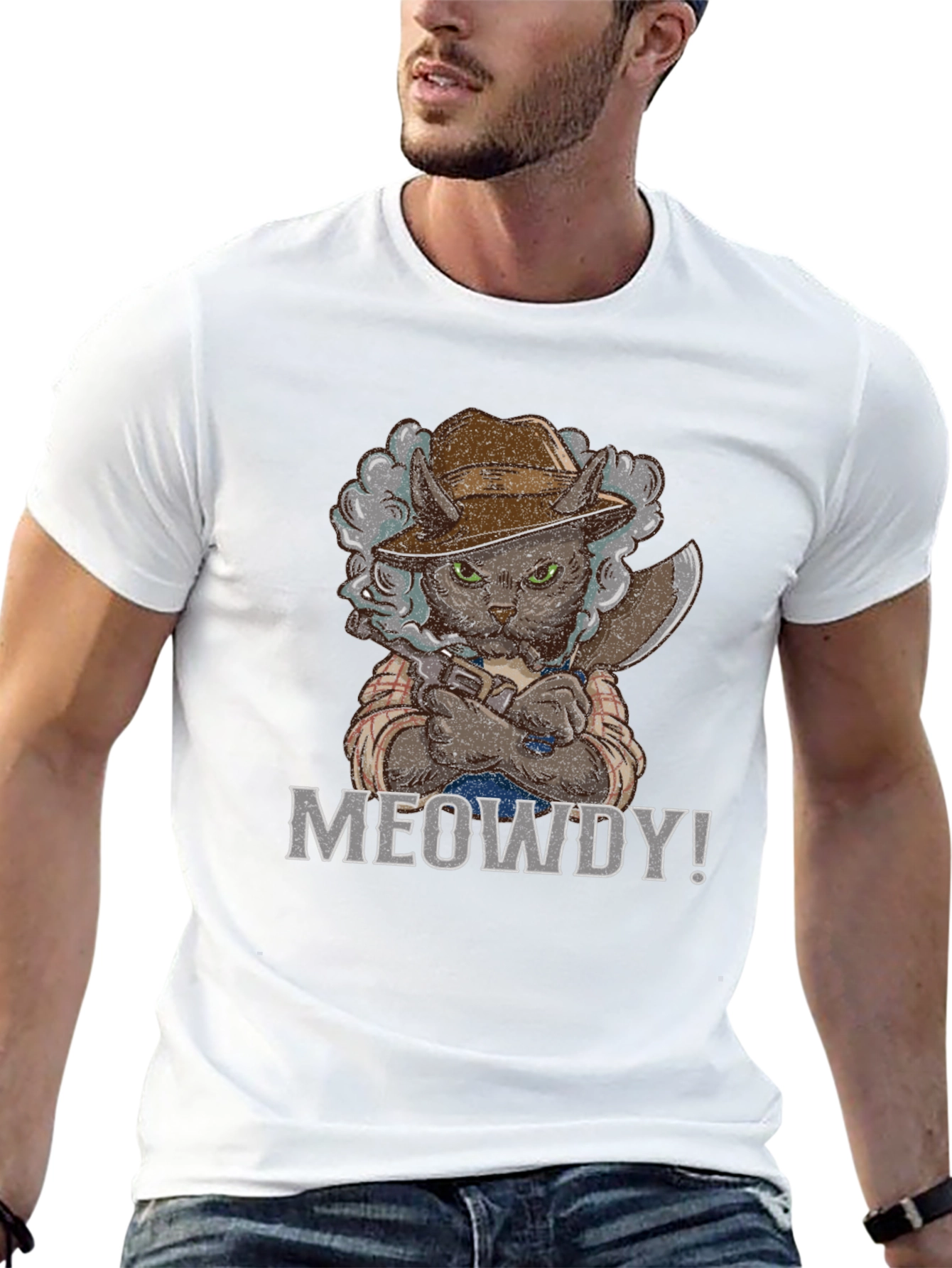 Meowdy Cat Cowboy T-Shirt - Black