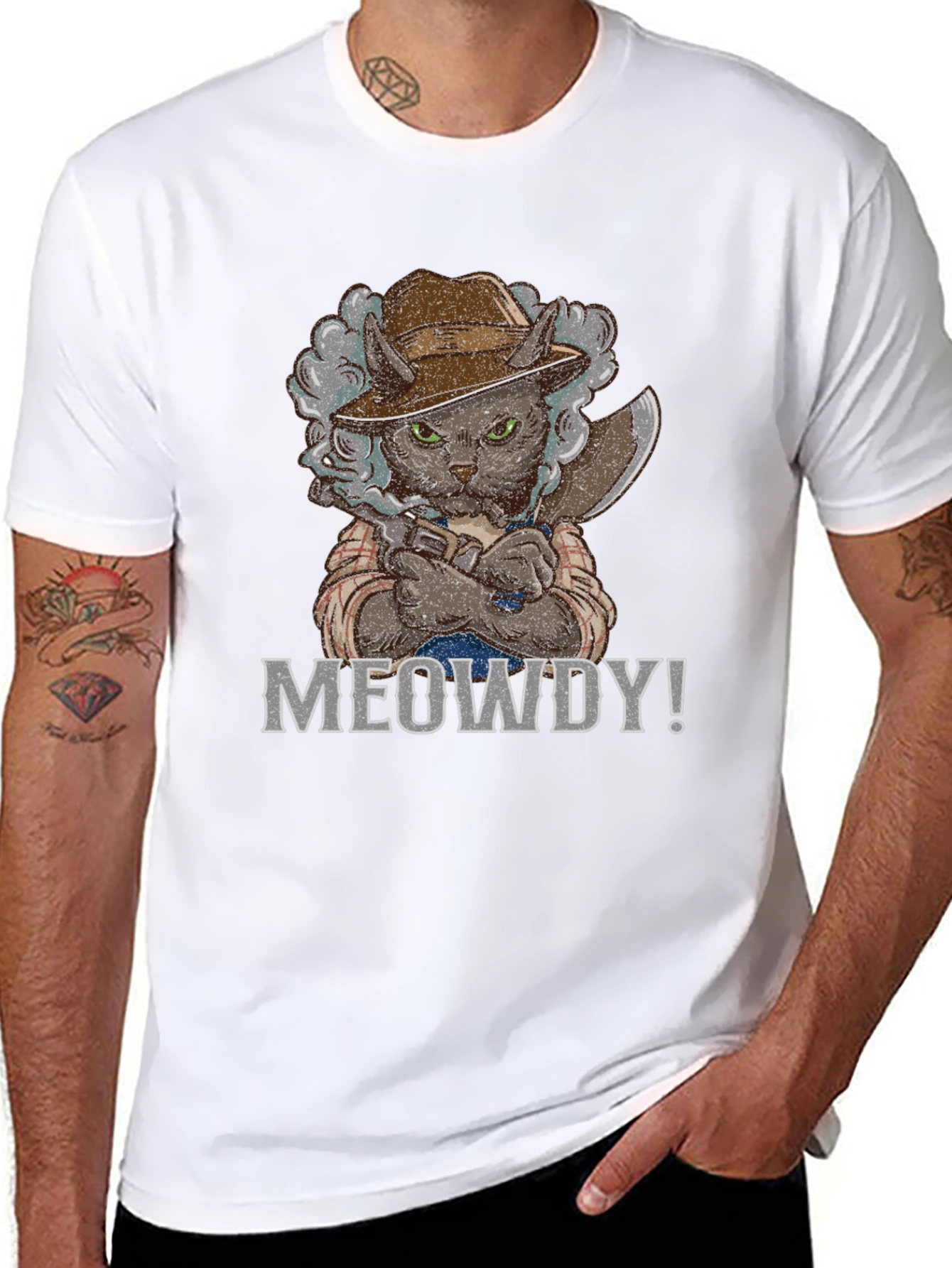 Meowdy Cat Cowboy T-Shirt - Black