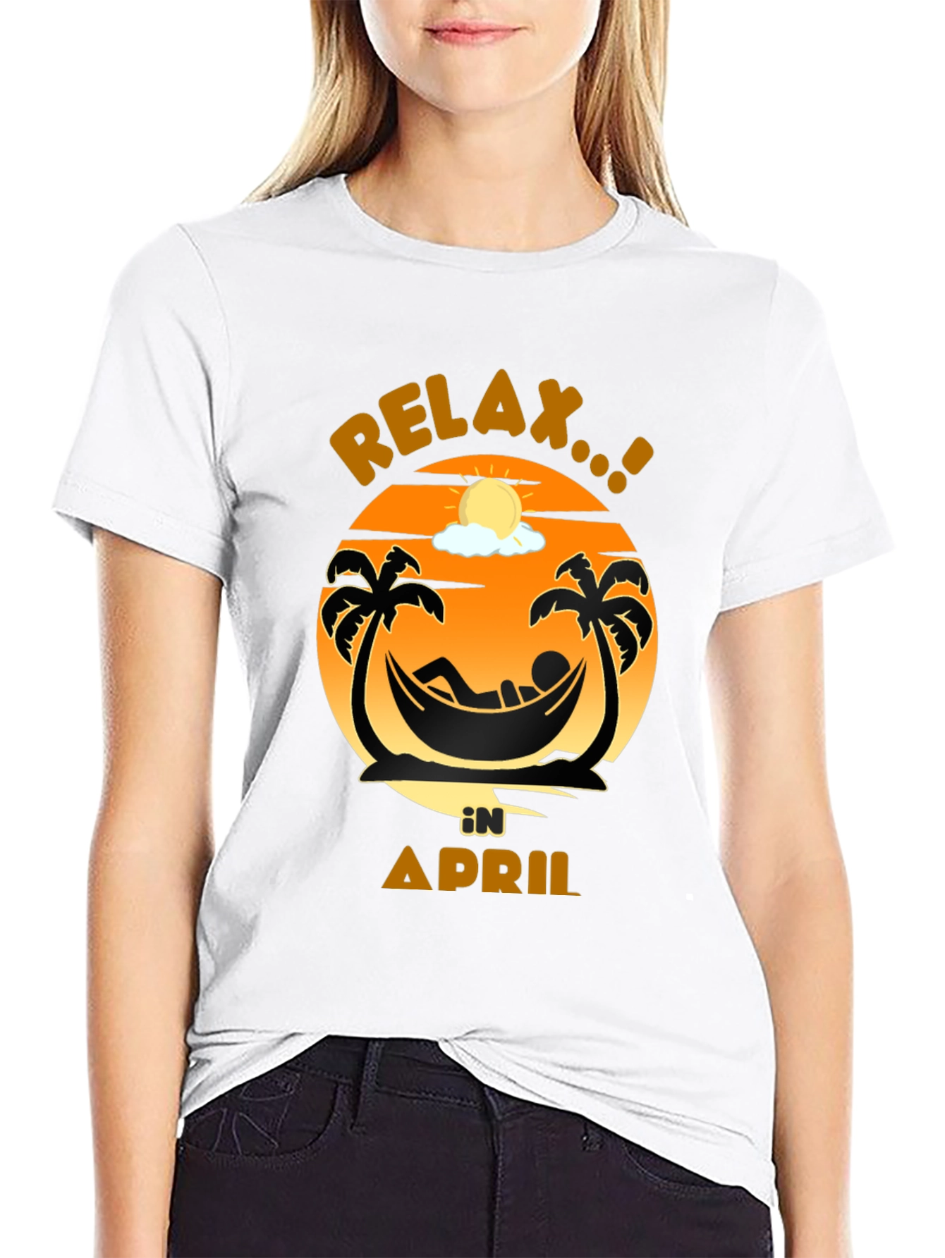 Relax in April Palm Tree Hammock Graphic Tee