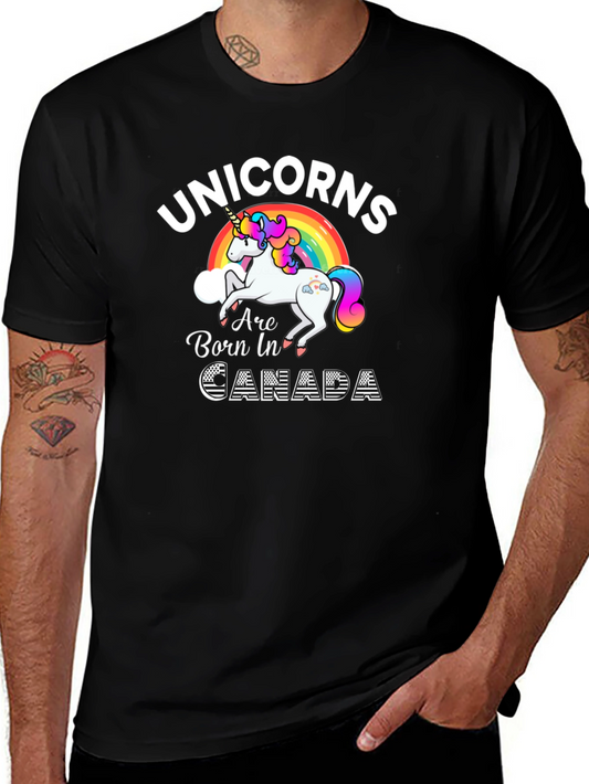 Unicorns Born in Canada Black T-Shirt