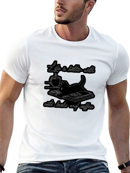 Life is Better with Cats Books and Coffee T-Shirt