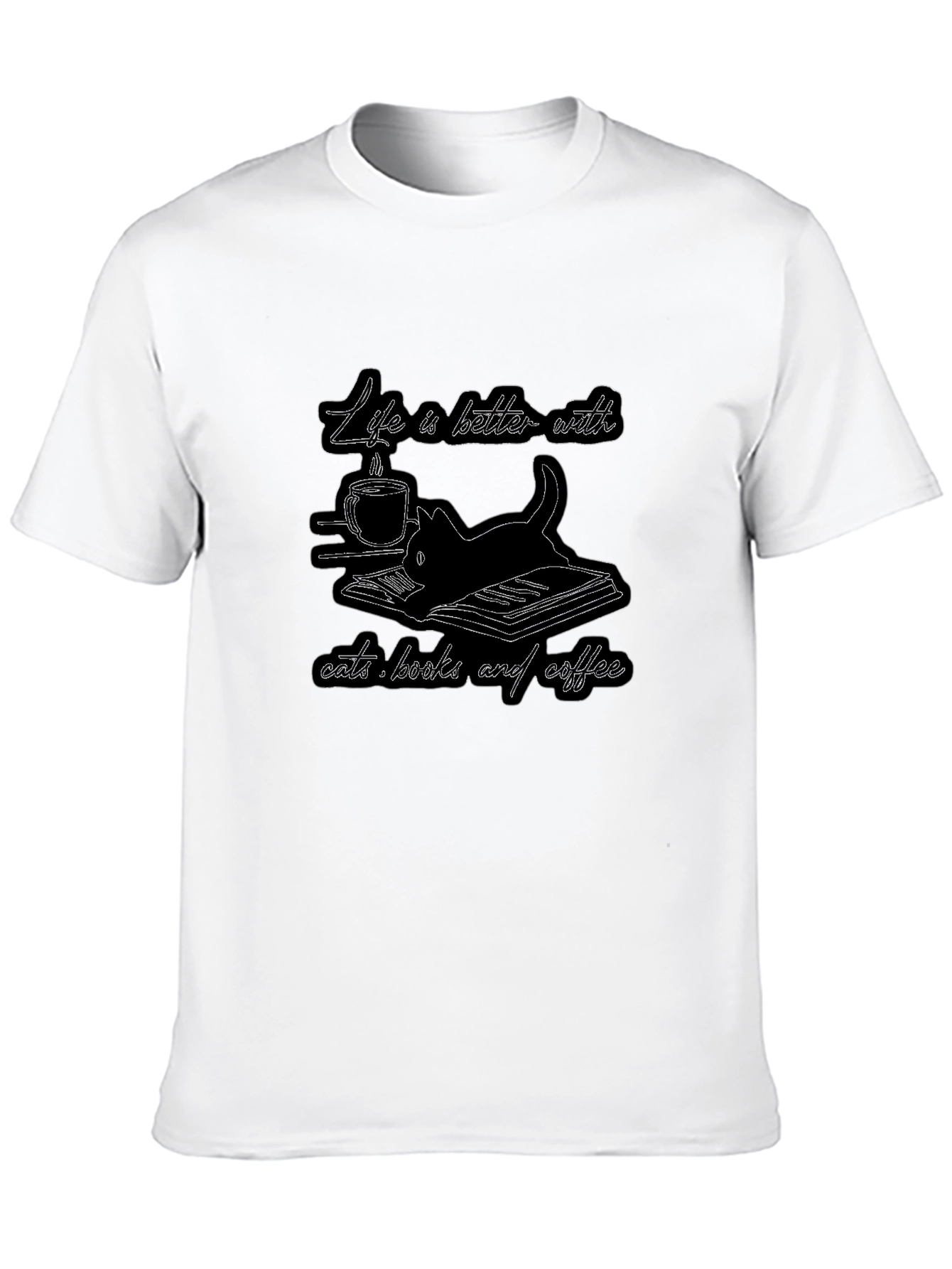 Life is Better with Cats Books and Coffee T-Shirt