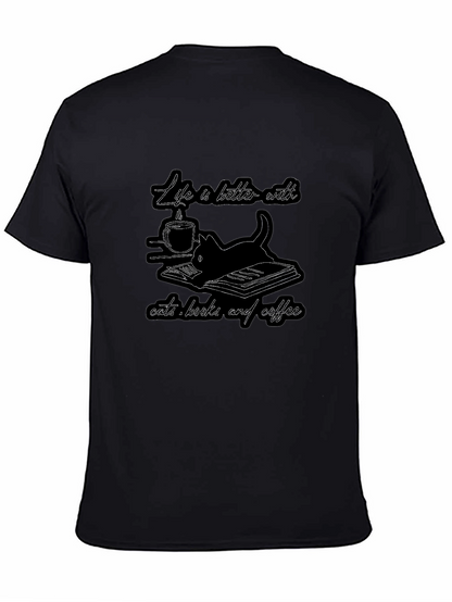 Life is Better with Cats Books and Coffee T-Shirt