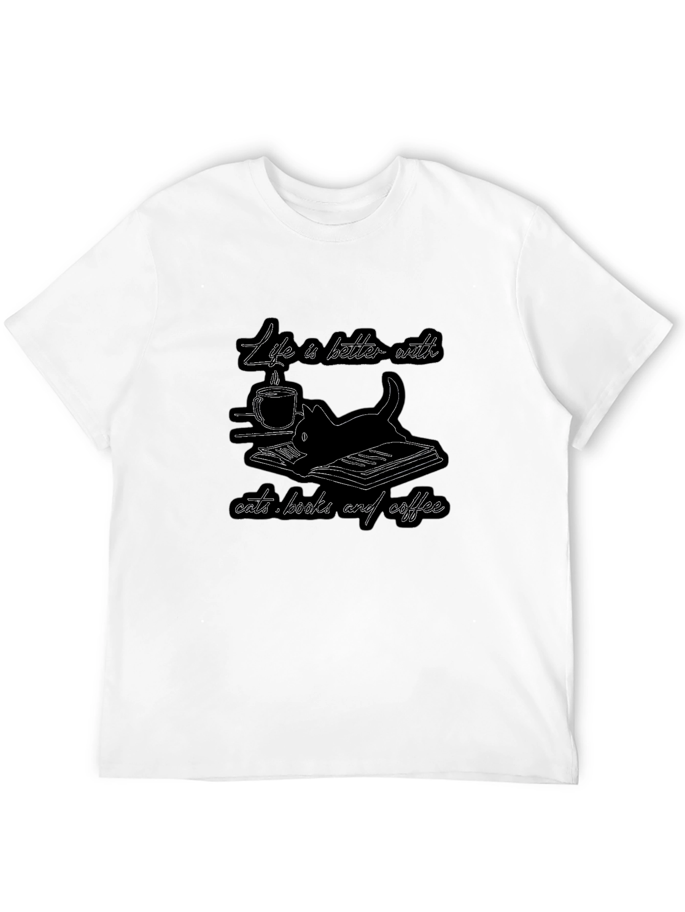 Life is Better with Cats Books and Coffee T-Shirt