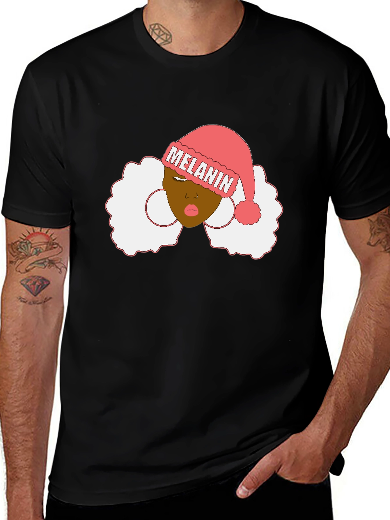 Melanin Santa Hat Black Graphic Tee