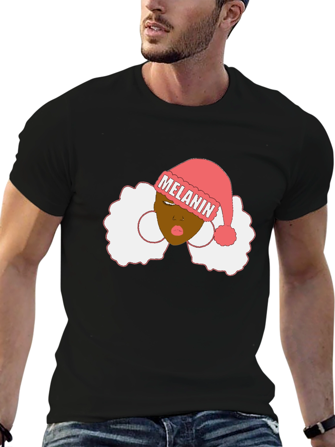 Melanin Santa Hat Black Graphic Tee