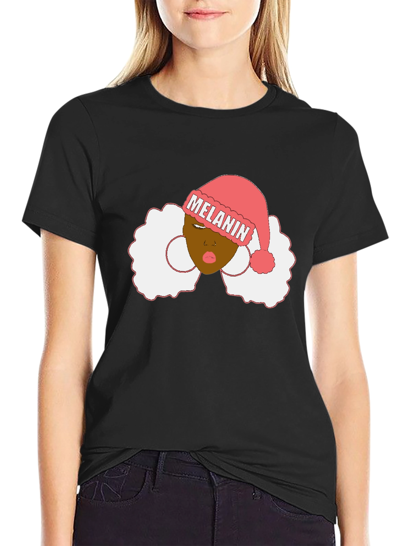 Melanin Santa Hat Black Graphic Tee