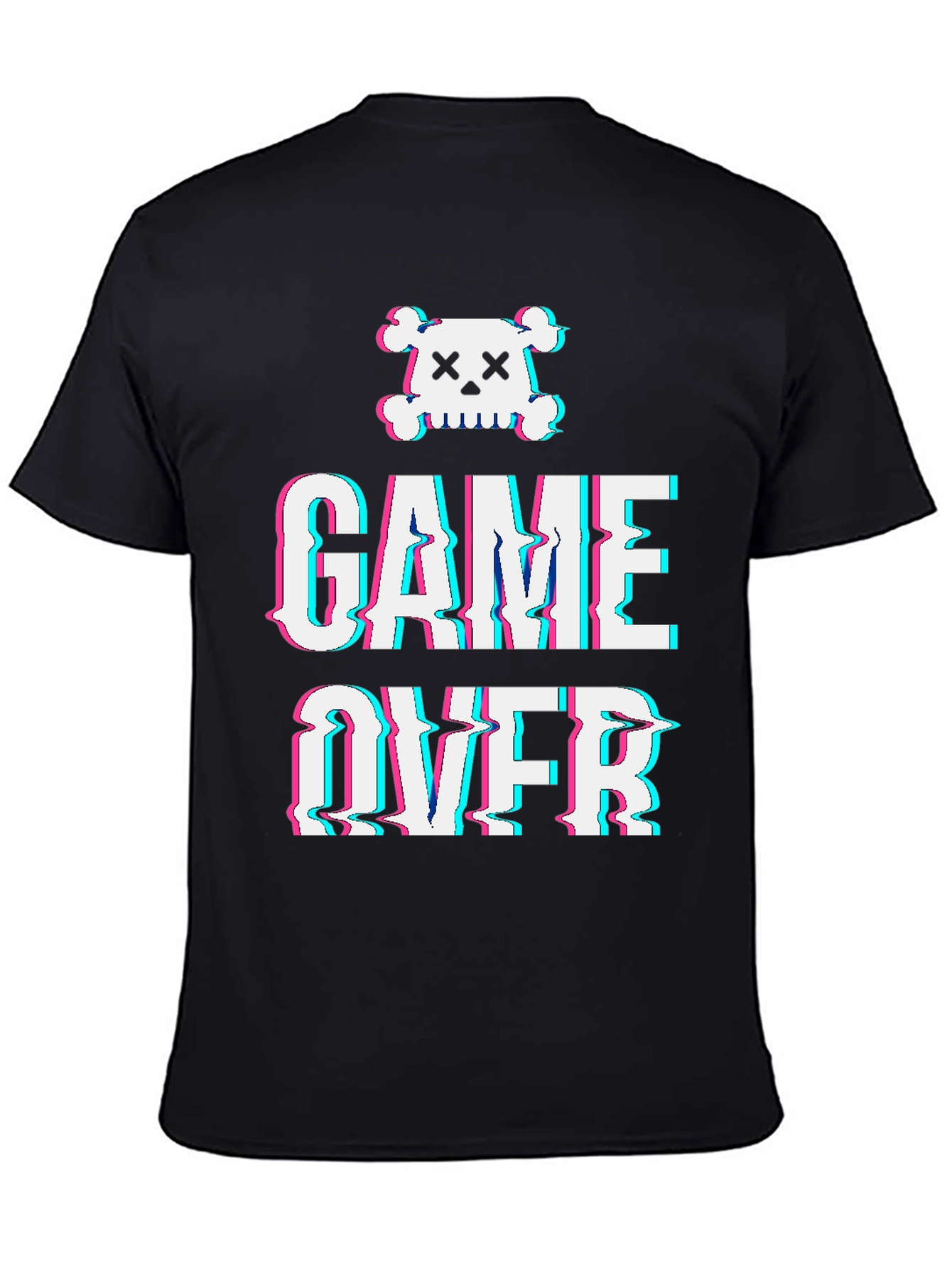 Game Over Skull Graphic Tee - Black