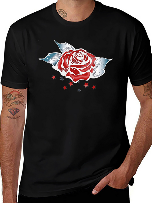 Rose Graphic T-Shirt - Mens Short Sleeve Crew Neck