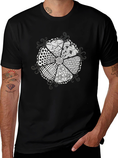 Abstract Floral Pattern Black T-Shirt