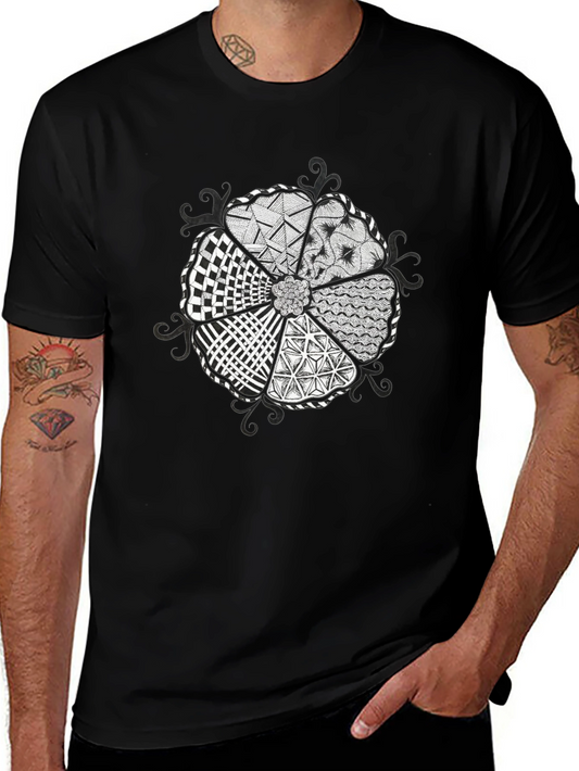 Abstract Floral Pattern Black T-Shirt