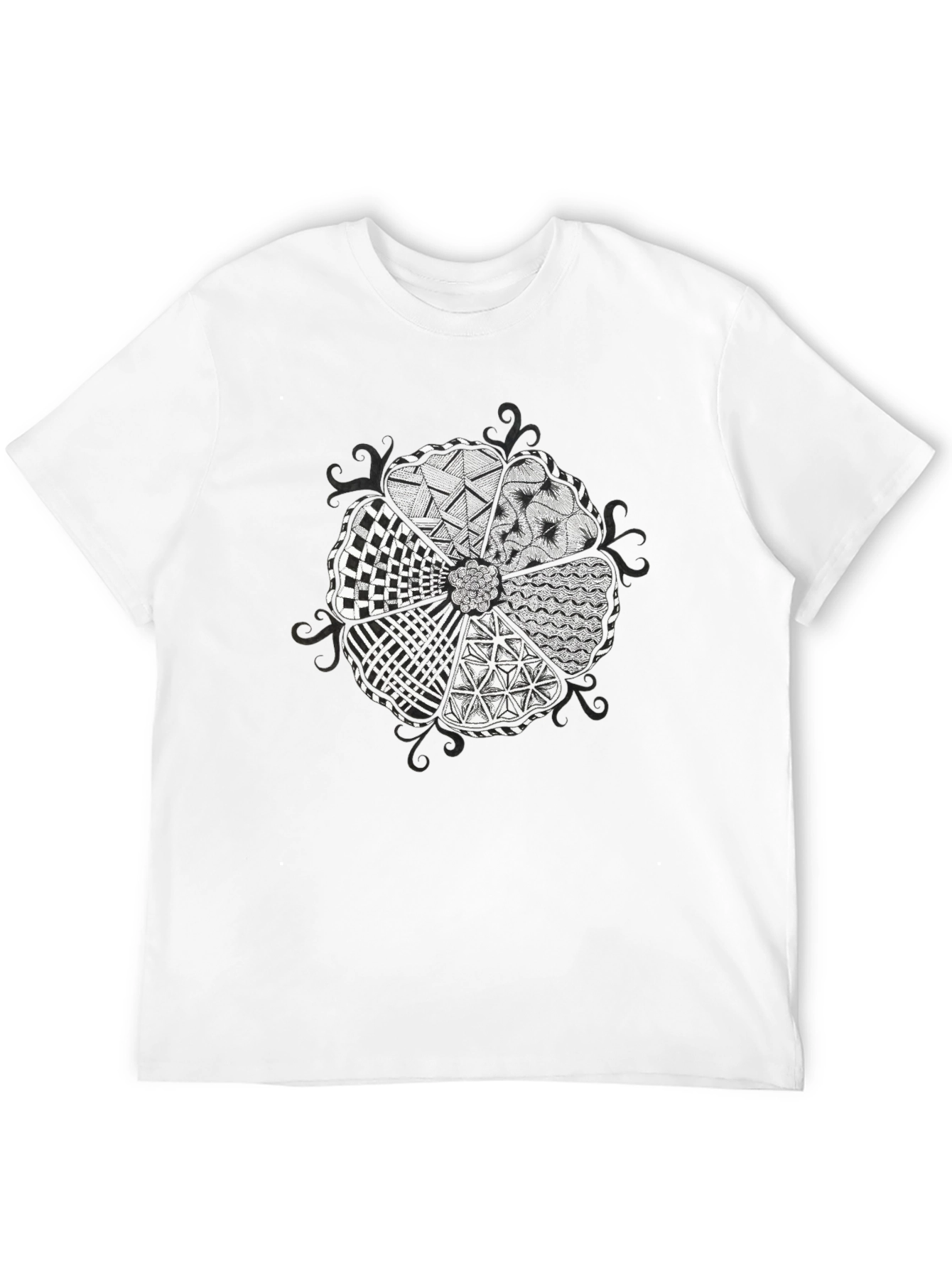 Abstract Floral Pattern Black T-Shirt