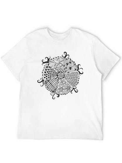 Abstract Floral Pattern Black T-Shirt