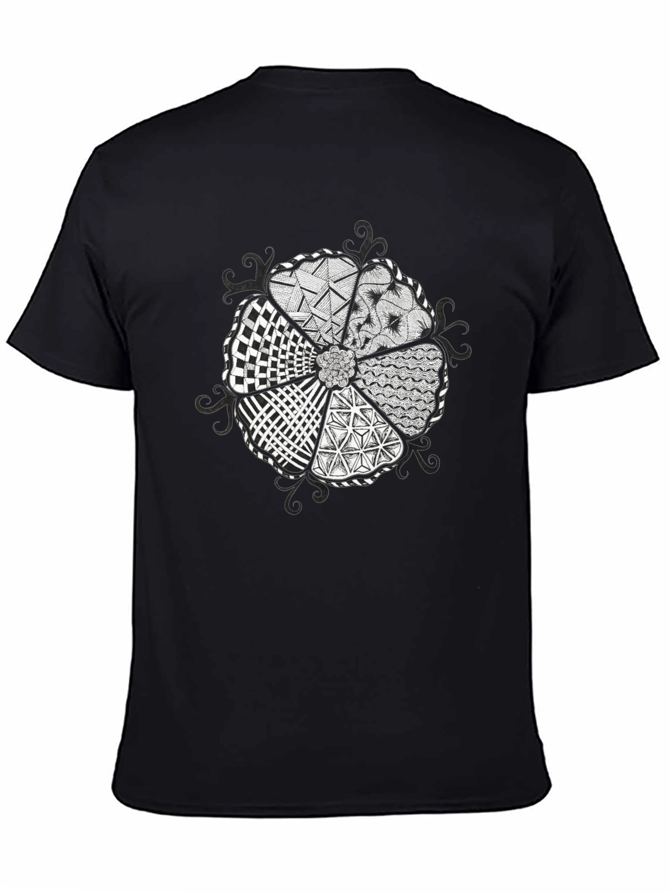 Abstract Floral Pattern Black T-Shirt