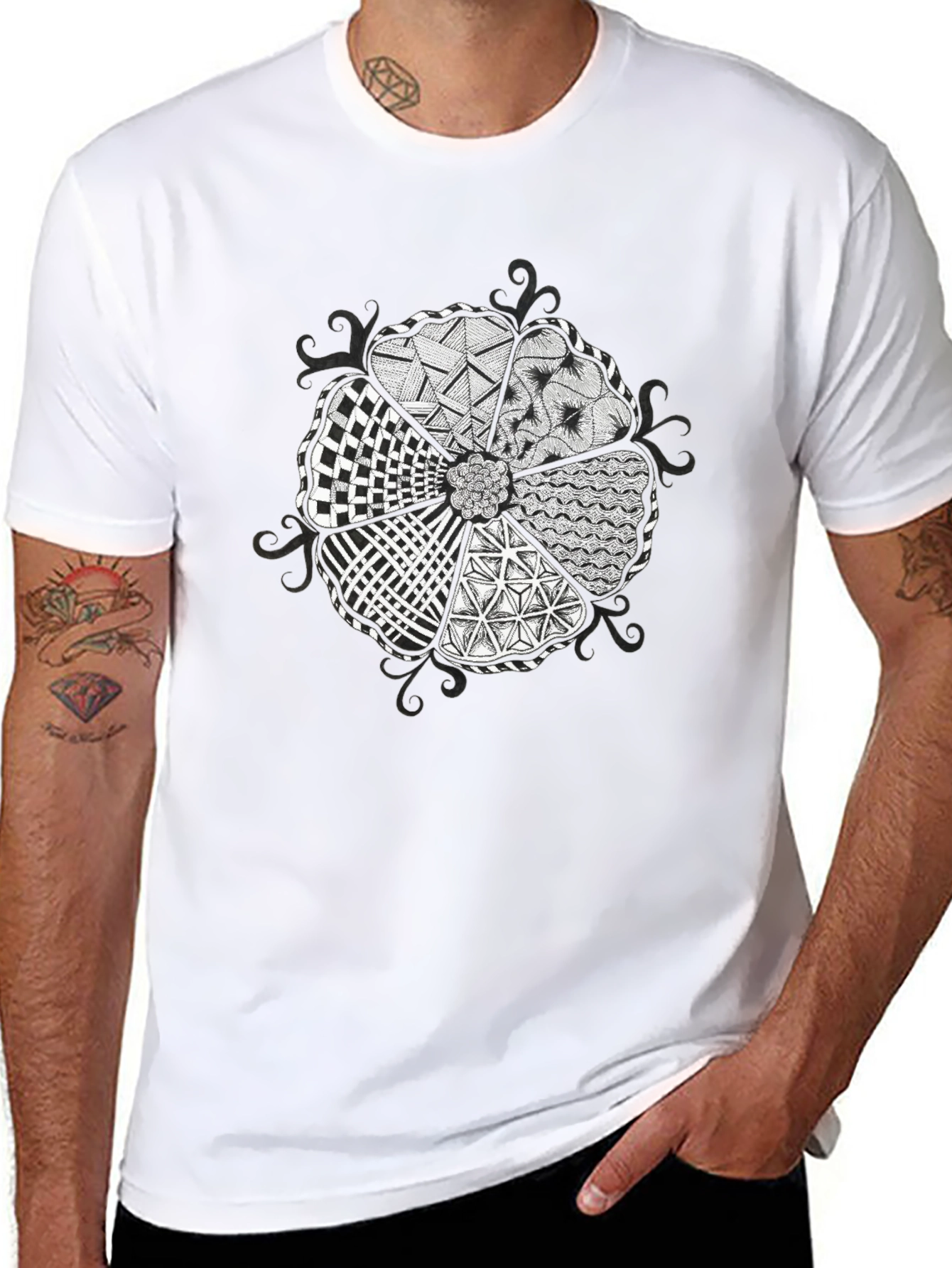 Abstract Floral Pattern Black T-Shirt