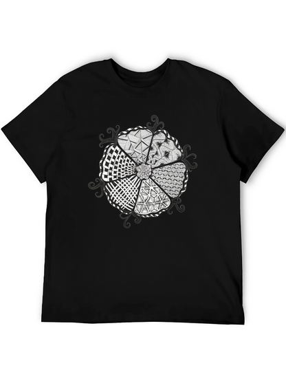 Abstract Floral Pattern Black T-Shirt