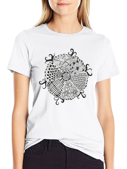 Abstract Floral Pattern Black T-Shirt